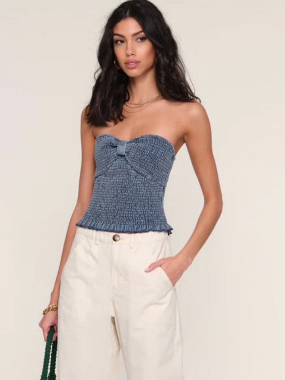 Heartloom Miska Smocked Denim Tube Top Size Medium